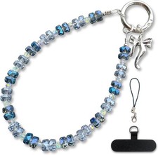 Crystal Cell Phone Wrist Strap Charm Beaded phone Lanyard Blue