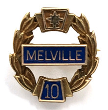 Melville 10 Year Service Award Pin 10K Gold Filled Blue Enamel Laurel Wreath VTG