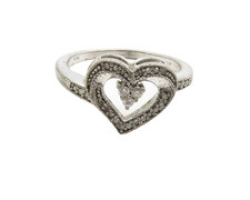 925 Sterling Silver Vintage Topaz Open Love Heart Band Ring Sz 6 RG9739