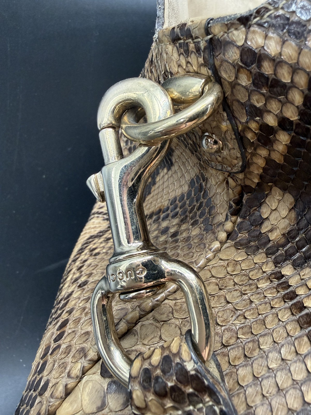 Gucci Python Embossed Leather Bag Nougat Trim 169… - image 9