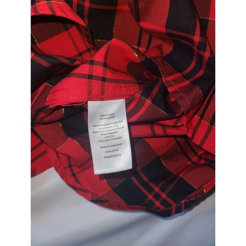Talbots Red Plaid Blouse Size 1X No Iron Gold Accents Top Button Up Long Sleeve - Picture 7 of 24