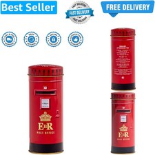 British Red Post Box Tea Tin – Collectible Iconic UK Pillar Box Caddy with 14...