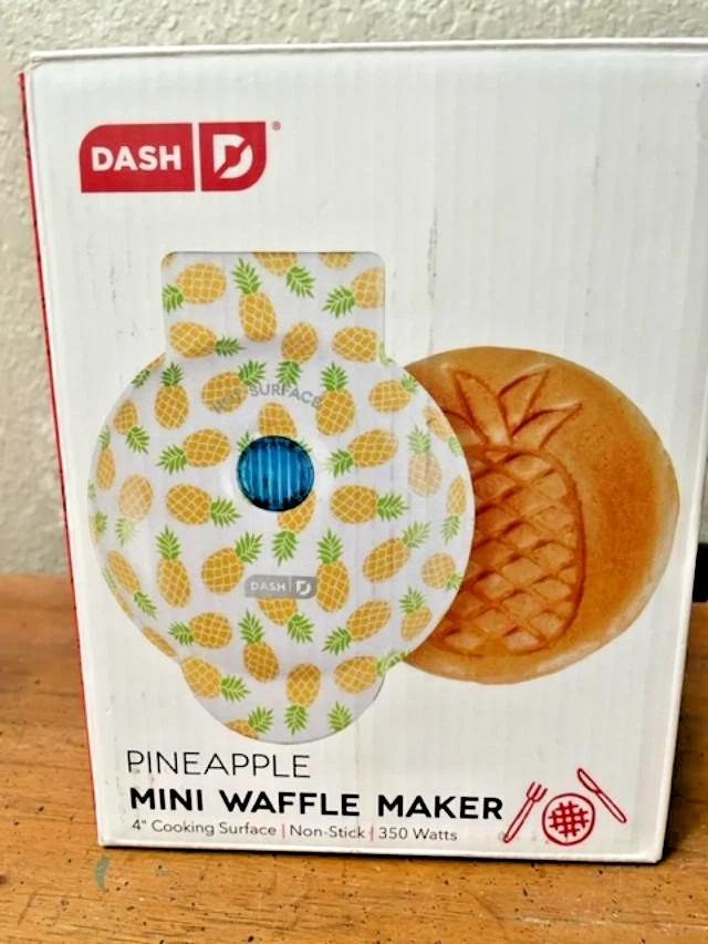 DASH Mini Waffle Maker - 4” Waffle Iron, Pineapple Form, In Box., Free Shipping