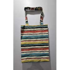 Striped Pattern Foldable Canvas Tote Reusable Shopping Bag Medium Multicolor