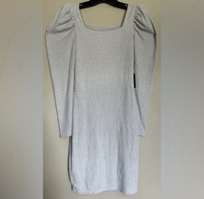 NWT! EXPRESS Size XS Women's Gray Ribbed Bodycon Dress Puff Sleeves