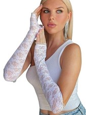 Women's Long Lace Fingerless Gloves Bridal Elbow Length Gloves Long Lace White