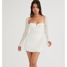 NWT House of CB Sz L+ Babydoll Georgette Halter Mini Dress Ivory White Angelcore