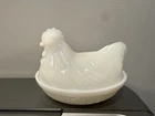 VTG Mini Hen On Nest Opalescent Milk Glass Unmarked