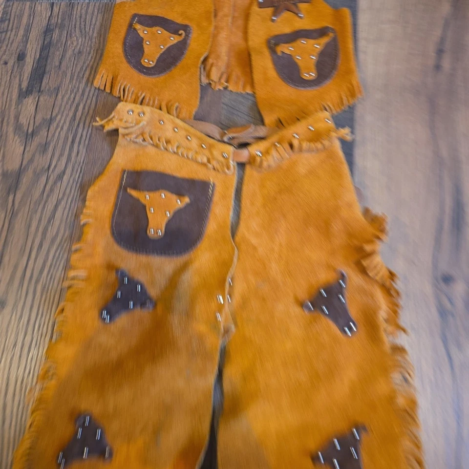 Chaleco y gorras de cuero John R Craighead Co talla pequeña vaquero occidental niños Texas Foto 2 de 4