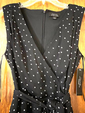 NWT $128  TAHARI by ASL Chiffon Polka Dot Layered Dress, Sleeveless SZ-8