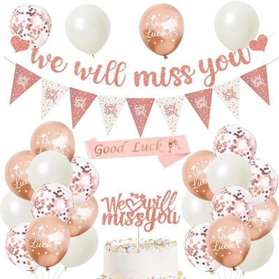 We Will Miss You Banner Abschied Party Deko mit guter großer, roségold 
