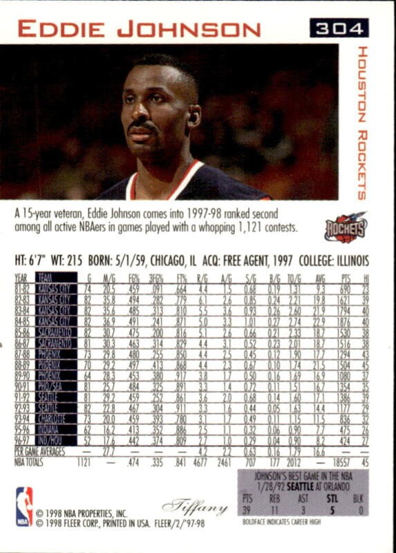 1997 FLEER EDDIE JOHNSON 304 MINT TRADITIONS CRYSTAL TIFFANY HOUSTON ...