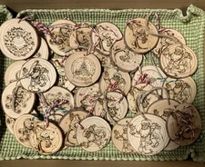 Lot Of A Dozen Assorted Natural Pine Christmas Holiday Ornaments Laser Engraved