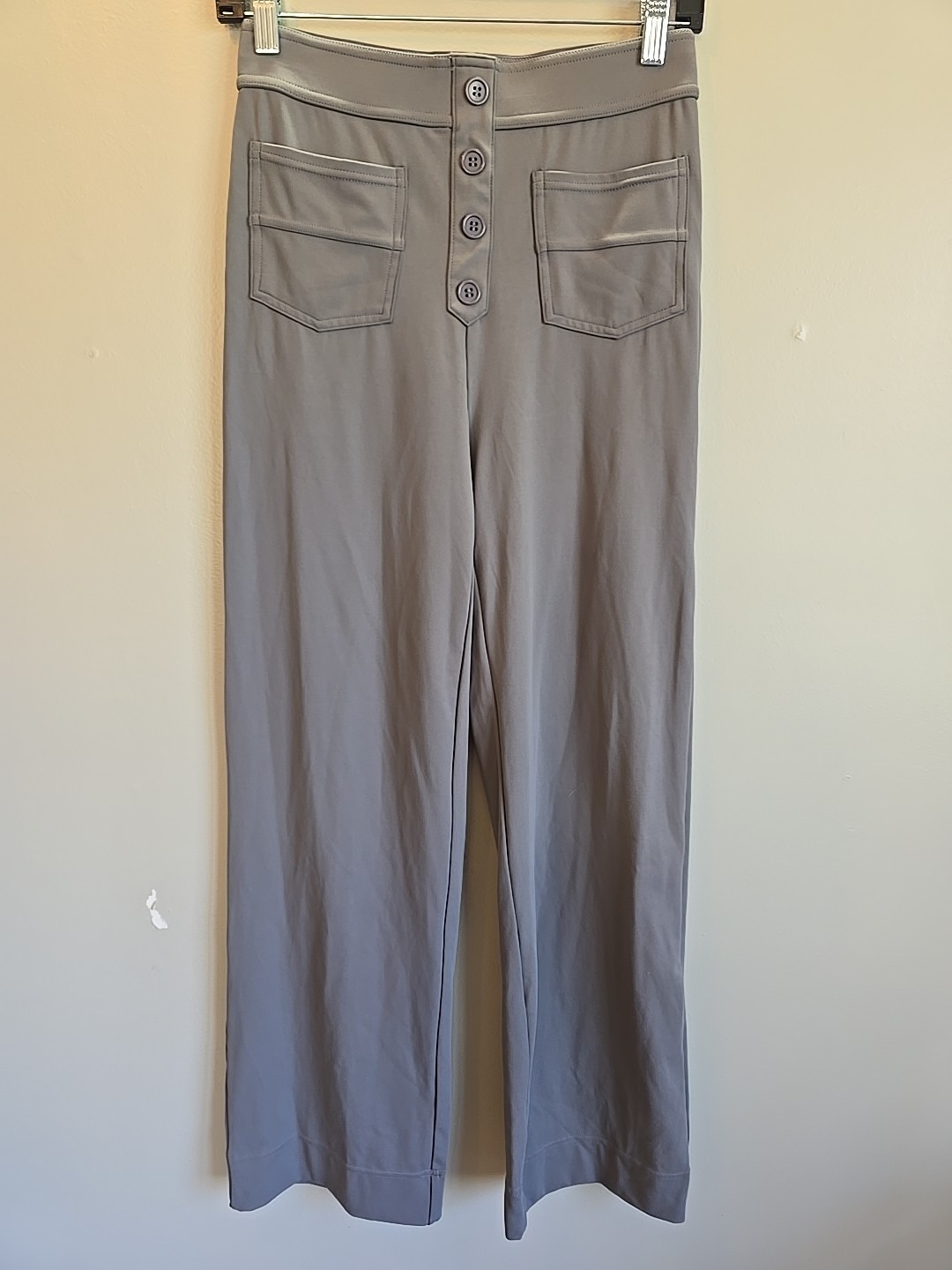 Halara Pants Small Reg Wide Leg Gray Pockets Pull On faux button -