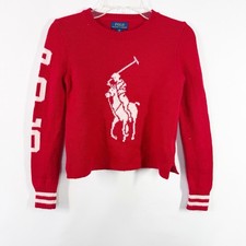 Polo Ralph Lauren Kids Red Crewneck Sweater Logo Size 7 Casual Winter Fall