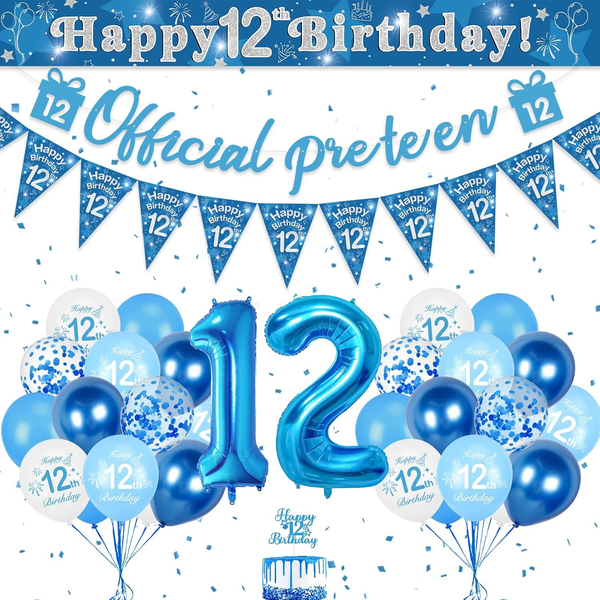 Luftballon 12. Geburtstag Blau, Geburtstagsdeko 12 Jahre Junge, 32 Zoll Luftball-image