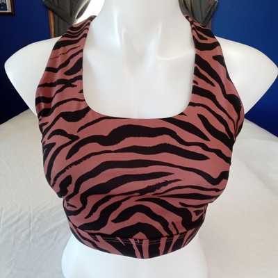 Fabletics Women's Zebra Print Kessler Boost Medium Impact Racerback Sports Bra L