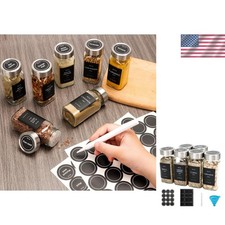 6 Glass Spice Jars with Bamboo Lids, 4oz Labels, Funnel, Shakers, Organizer