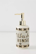 Anthropologie Bistro Tile Stoneware Bath Collection Soap Dispenser Parisian Gold