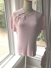 Rowan Hand Knitted Pink Jumper In Cotton Yarn Soft Size 14 Or 12 Unusual Gap 23i