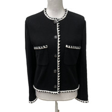 Chanel Waffle Knit Jacket Womens 40 8 Black Button Old Money Luxury Designer