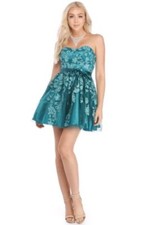 WINDSOR Juniors sz 1 Miranda Teal Embroidered Floral Party Strapless Dress Prom