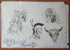 VINTAGE 1987 IAN OF READING Tattoo Flash Sheet Shop Used UK Amsterdam 87 Western