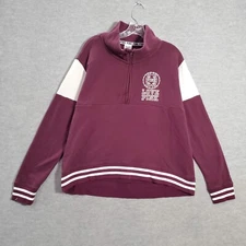 PINK Victoria's Secret Women Sweatshirt Large Red 1/2 Zip Logo Love Mock Neck