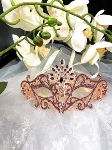 Masquerade Mask for Women, Purple Mask, Rhinestone,Venetian Party, Wedding, Prom - Picture 2 of 2