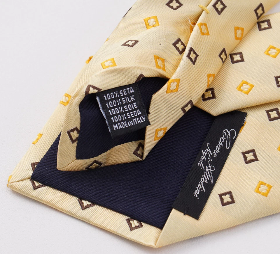 Gravata de seda jacquard tecido amarelo-ouro-marrom CESARE ATTOLINI NAPOLI nova com etiquetas US$ 295 - Imagem 4 de 4