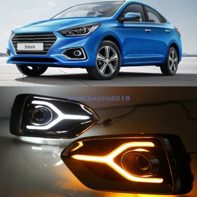 Pair LED Daytime Running Lamp DRL For Hyundai Accent Solaris 2017-2019