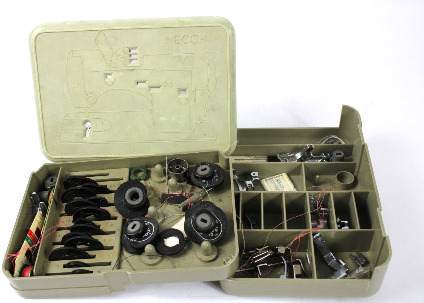 Vintage Necchi Sewing Machine Accessories Cams Attachment Feet Box Parts Genuine eBay