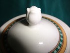 2 Fortessa Sugar Bowls with Lid Bone China Set white w green/yellow stripe RARE — photo 3