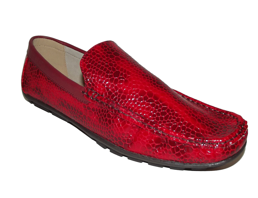 BN red black croc embossed patent LOAFER SLIP ON MOCCASIN 