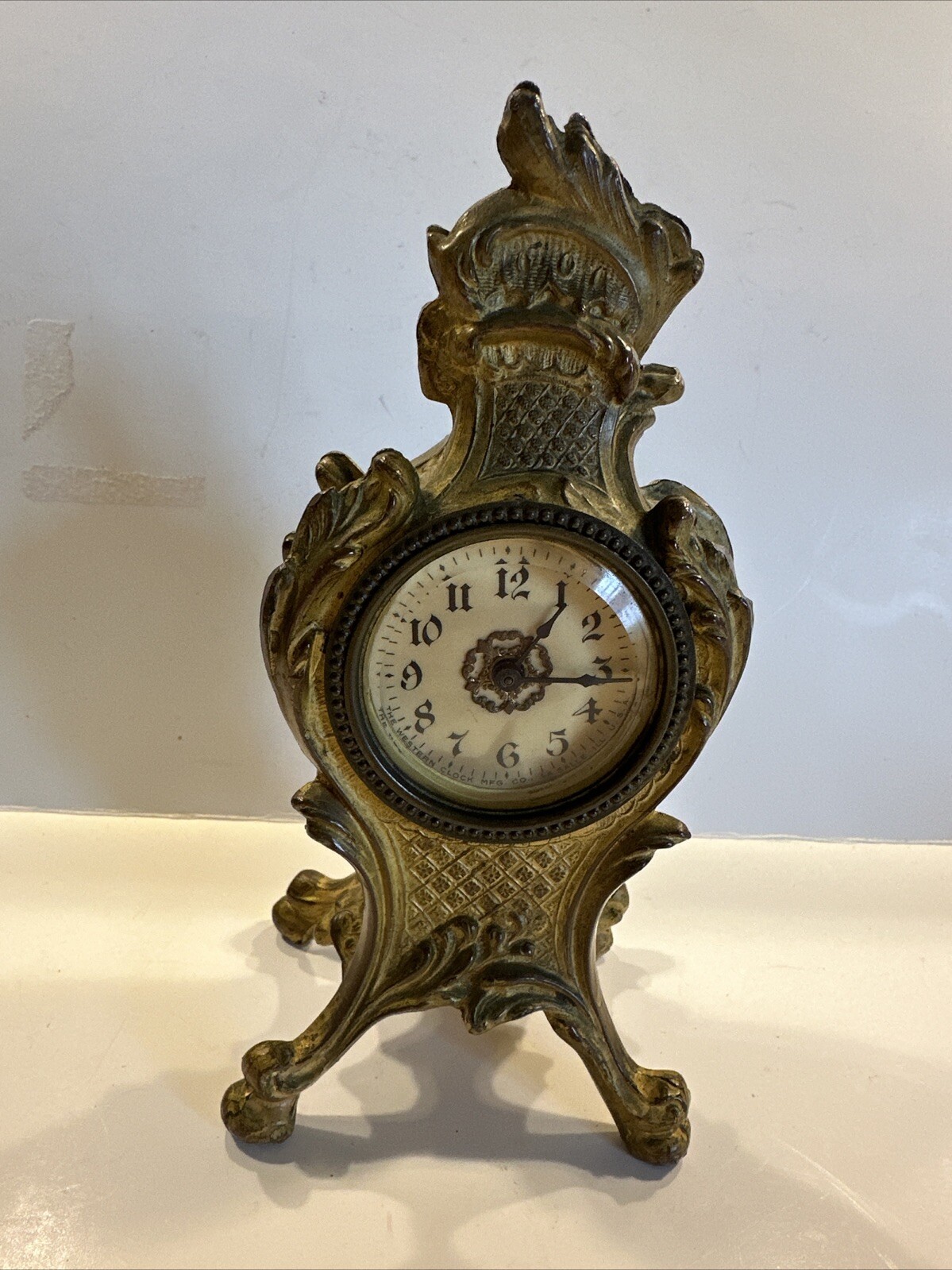 Elegant Antique Gilded Victorian Baroque Gold Small Table Clock Condition Runs