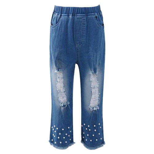 Kids Girls Flared Pants School Jeans Weekend Fly Bell-Bottom Trousers Button - Picture 16 of 26