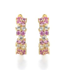 Ladies 9 Carat Gold on Sterling 925 Silver Ruby & White Sapphire Huggie Earrings