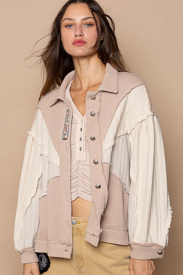 POL Crochet Patch Embroidered Button Up Jacket