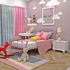 Lovely pink Metal Bed Frame 3FT SINGLE Bed Base Crown Shape Bedroom Furniture