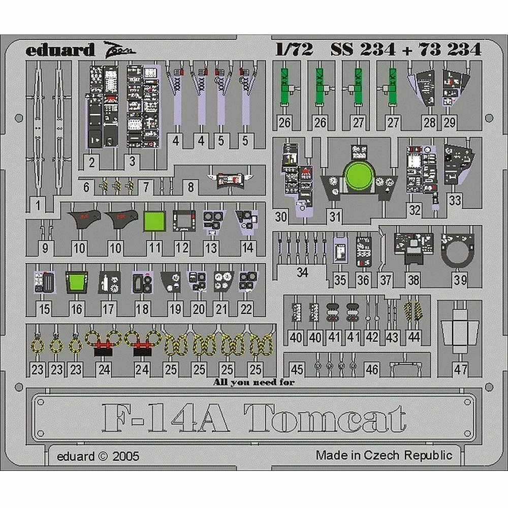 Eduard SS234 F-14A Tomcat Photo Etched 'Zoom' set Hasegawa 1/72