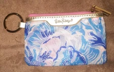 Lilly Pulitzer Wallet Pink & Blue ID Case Shade Seekers Keychain Card Holder