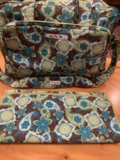 Ju Ju Be Diaper Bag Better Be Paisley Green Turquise Brown With Changing Pad EUC