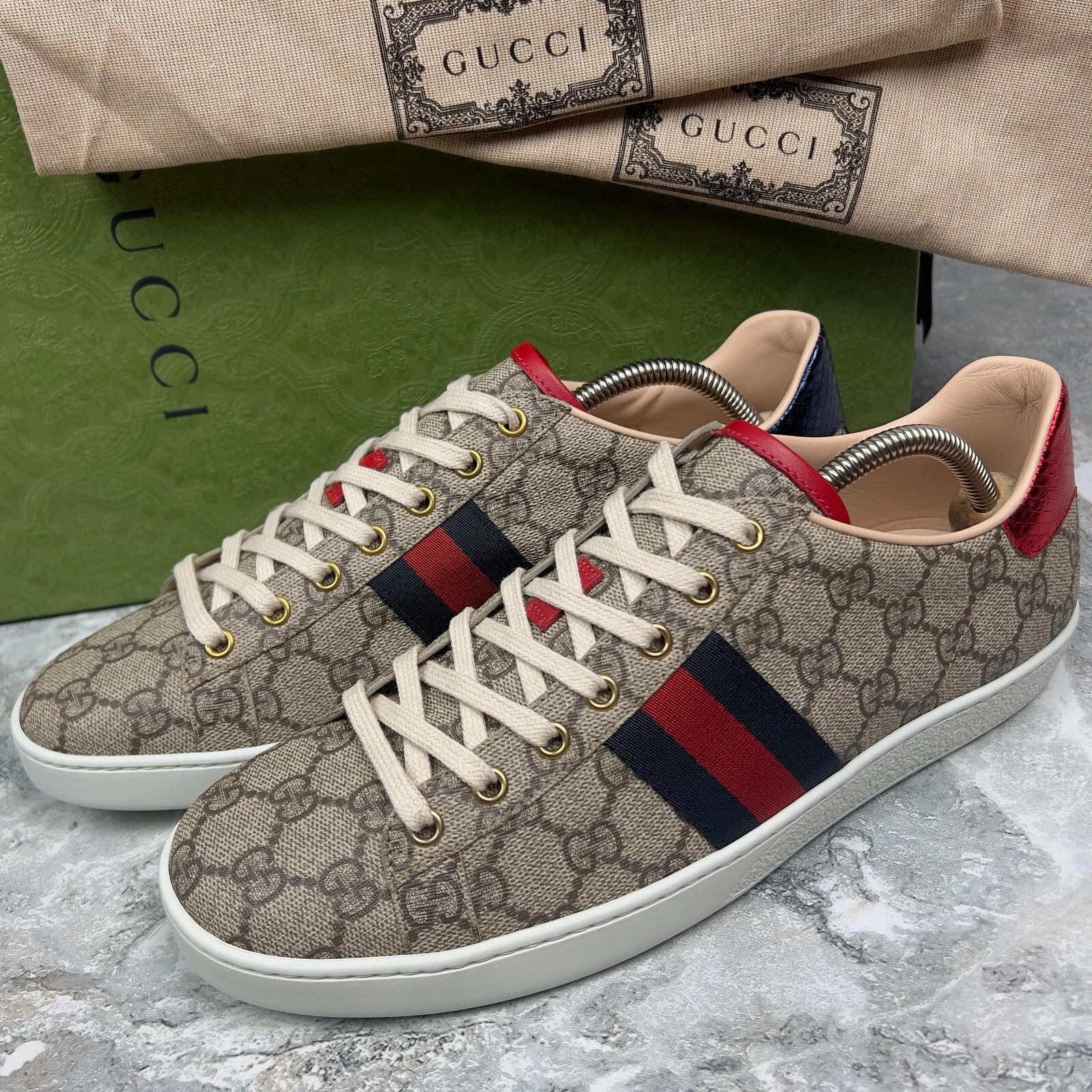 Baskets Gucci ACE GG Supreme toile python cuir beige 10,5 US ou 40,
