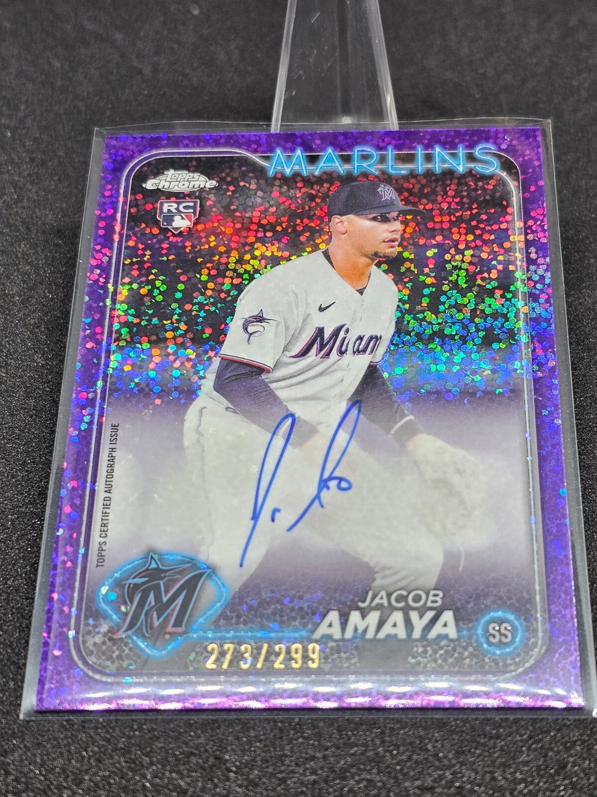 2024 Topps Chrome Jacob Amaya RC Marlins Auto Purple Speckle 273/299 #RA-JAM