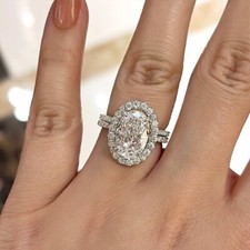 3CT Oval Cut Diamond Lab-Created Bridal Engagement Ring Set14K White Gold Plated