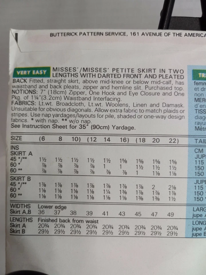 5655 Butterick SIZE 6-10. Misses pet. skirt in 2 lengths w/ darted front & pleat - Image 2 of 3