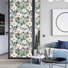 White Magnolia Privacy Static Cling Frosted Stained Window Film Glass 18"x45"