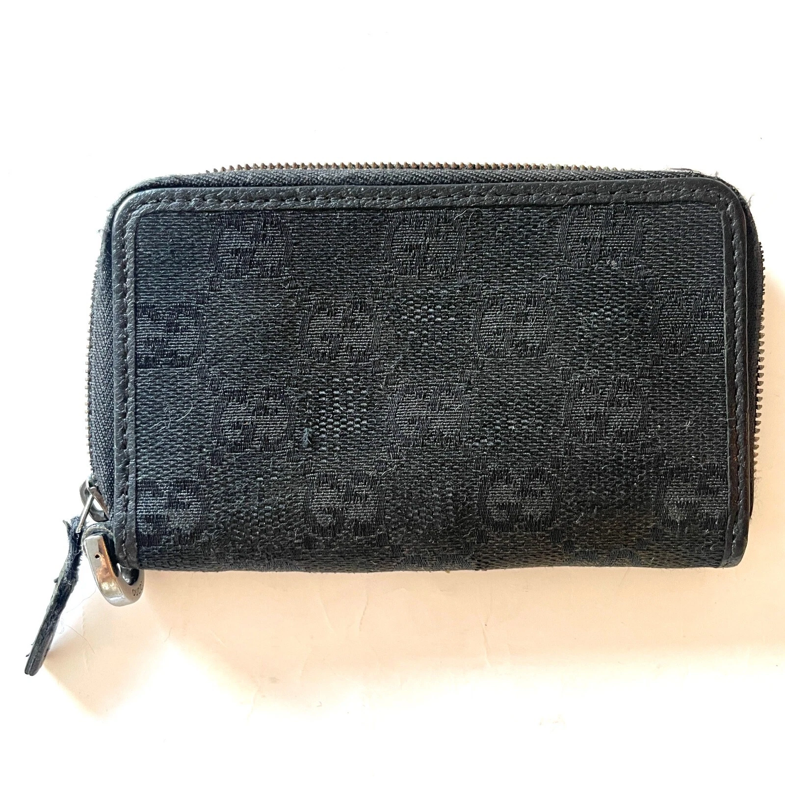 Porte monnaie Gucci GG Supreme noir rond fermeture éclair toile cuir