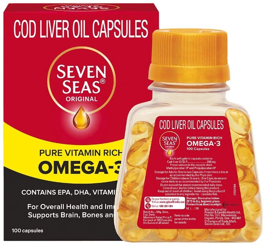 Seven Seas Cod Liver Fish Oil - 100 Capsules Vitamin A and D Omega-3