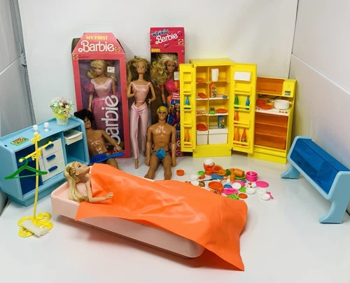 Vintage Barbie Accessories Lot Ken Dresser Scooter Tub Fridge Collection Bundle